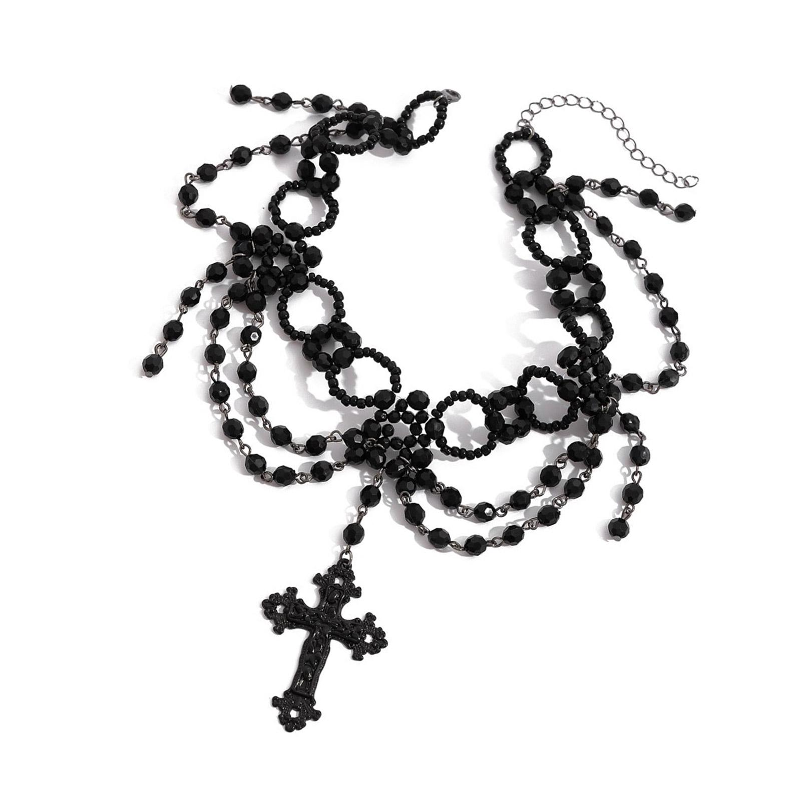 

Винтажный многослойный чокер с бусинами, многослойное готическое ожерелье с кисточками и винтажными крестиками для неповторимого стиля T1