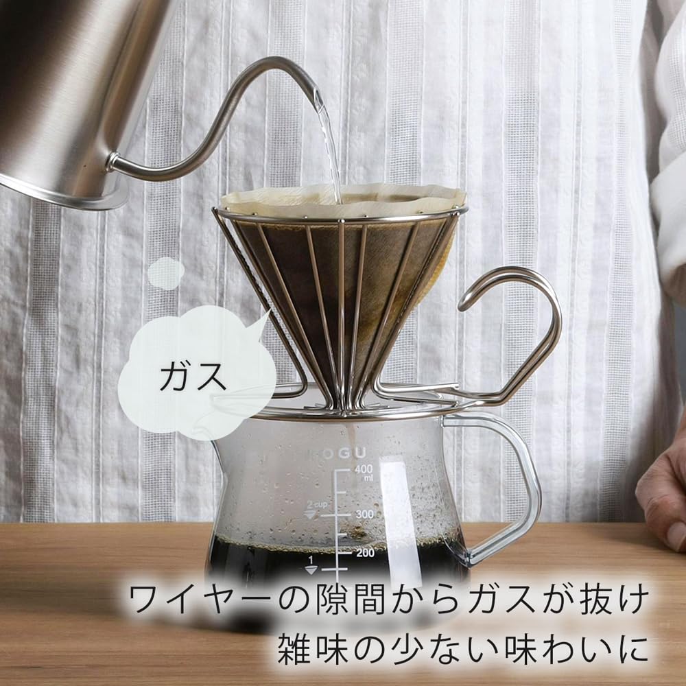 KOGU Shimomura Kihan Coffee Dripper [Made In Japan] Dishwasher Safe, 2-4 Cup Capacity, Compatible with Conical and Trapezoidal Filters, Easy Gas