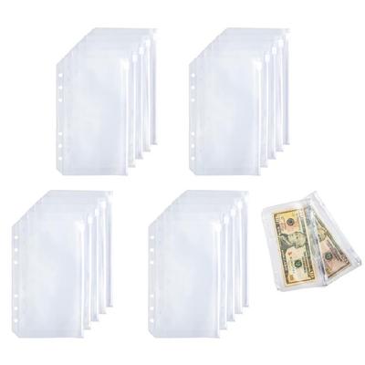 20Pcs Clear PVC Binder Bag 6 Holes Binder Pockets 6 Holes Cash Envelope for Loose Leaf Notebook Budget Planner Inserts