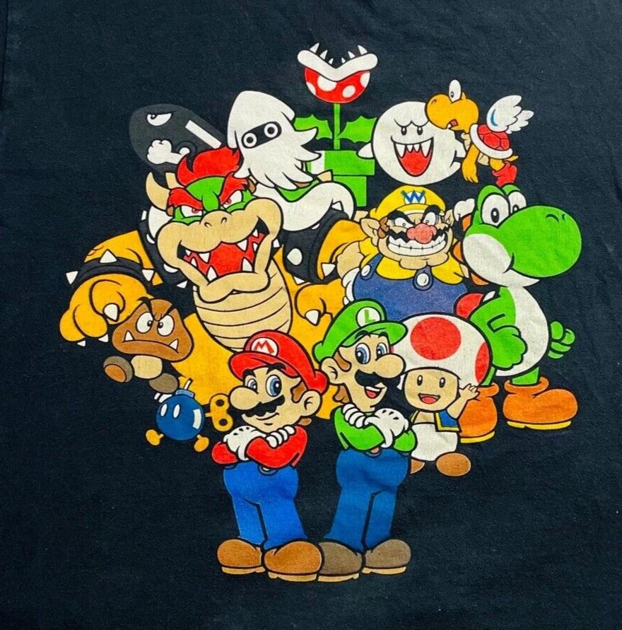 Super Mario T Shirt Men s Size Large Black Mario Luigi S