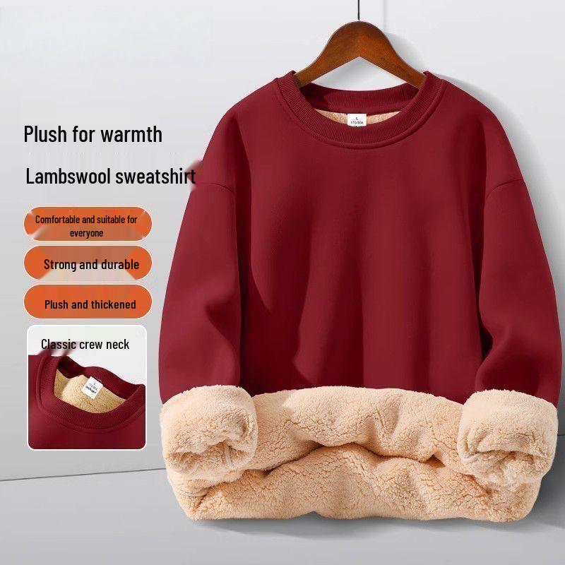 Men's Winter Thick Lambswool Hoodie: Youthful, Warm, Pure Color, Loose Fit, Plus Size