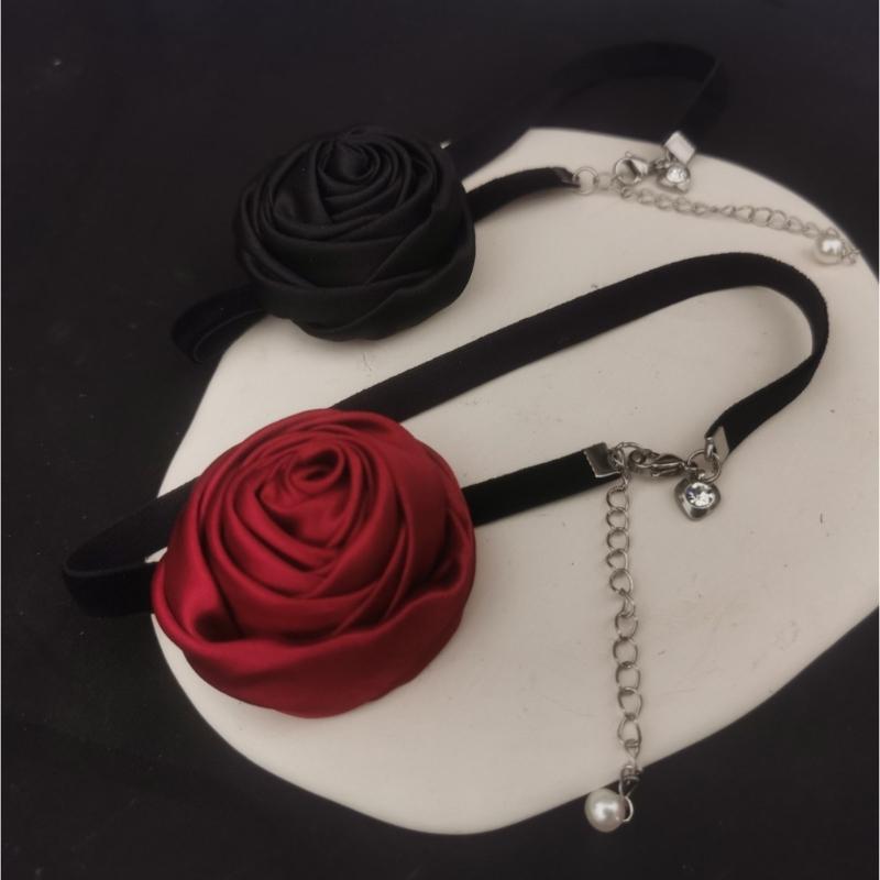 Elegante Blumen Choker Halskette Gothic Seil Choker Stoff Kragen Halskette Geeignet für Hochzeitsfeier Geburtstag Weihnachten