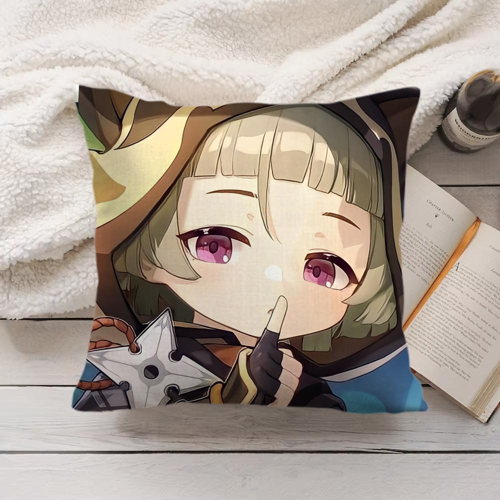 Sayu Genshin Impact Cute Cushion Cover Silky Short Plush Invisible Zipper Dustproof Sofa Pillow Case For Home Decor