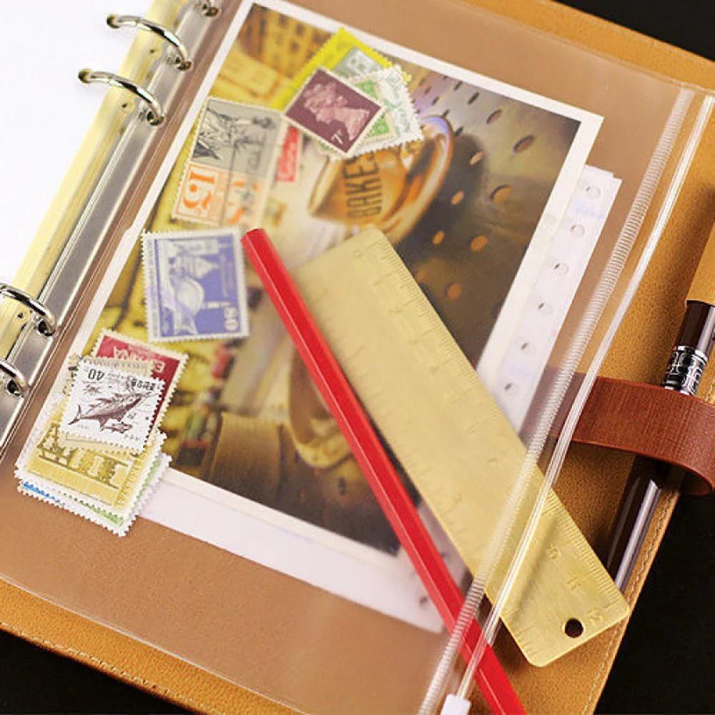 Convenient Clear PVC A5 A6 A7 Binder Pockets Clear Zipper Folders For 6-Ring Notebook Binder Files Reports Binder