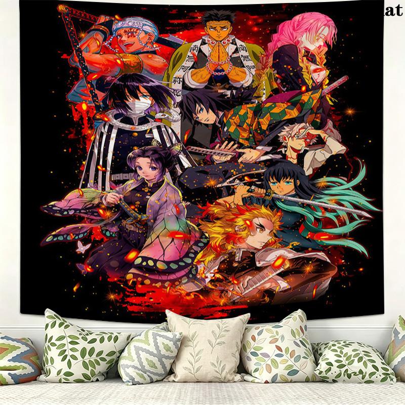 Demon Slayer Wall Tapestry Aesthetic Wall Hanging Printed Fabric Blanket Decorative Tapestries For Bedroom Living Room Home Decor