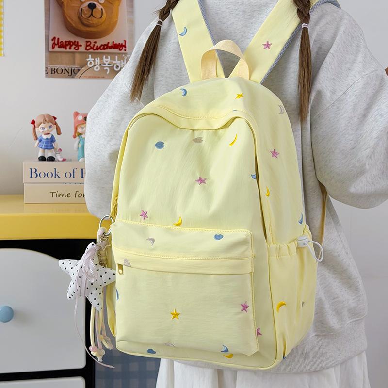 Schoolbag1011 New Girl Backpack Cute Sweet Large Capacity Lightweight Backpack Star Moon Trend Commuter Leisure Backpack