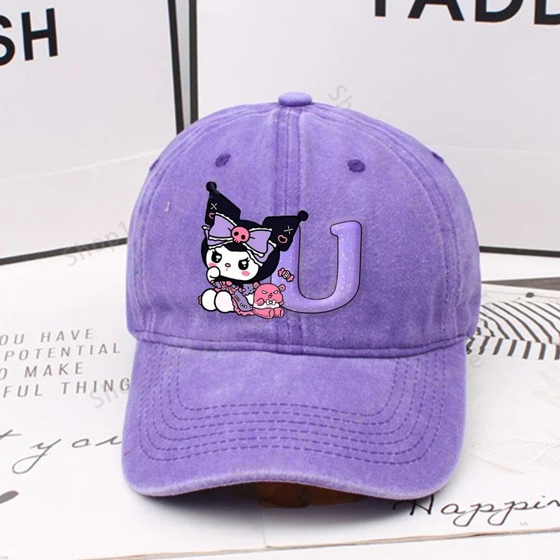 Kuromi Letter A-Z Baseball Cap for Women Sanrios Summer Adjustable Sun Hat Anime Cute Retro Sunbonnet Adult Headgear Kids Gifts