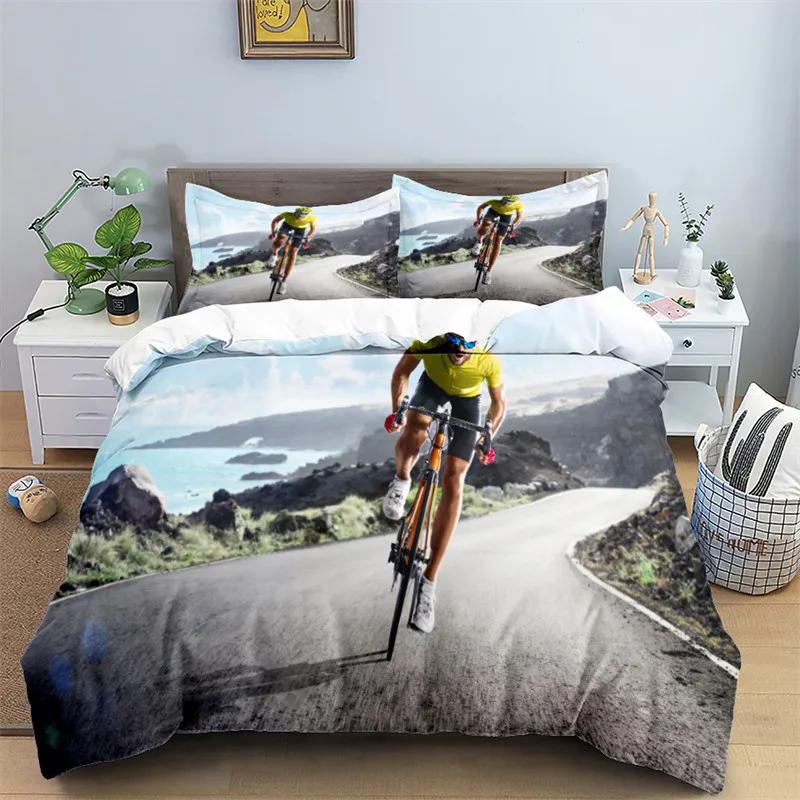 

Bike Cycling Print Bedding Set Sport Style Duvet Cover Mountain Bike Quilt Cover With Pillowcases King For Teen Adult Room Decor EU single(135x200cm)