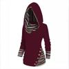 Tribal Geometric Stripe Splicing Hooded Top Knitted Long Sleeve Button Casual Ethnic Sweater