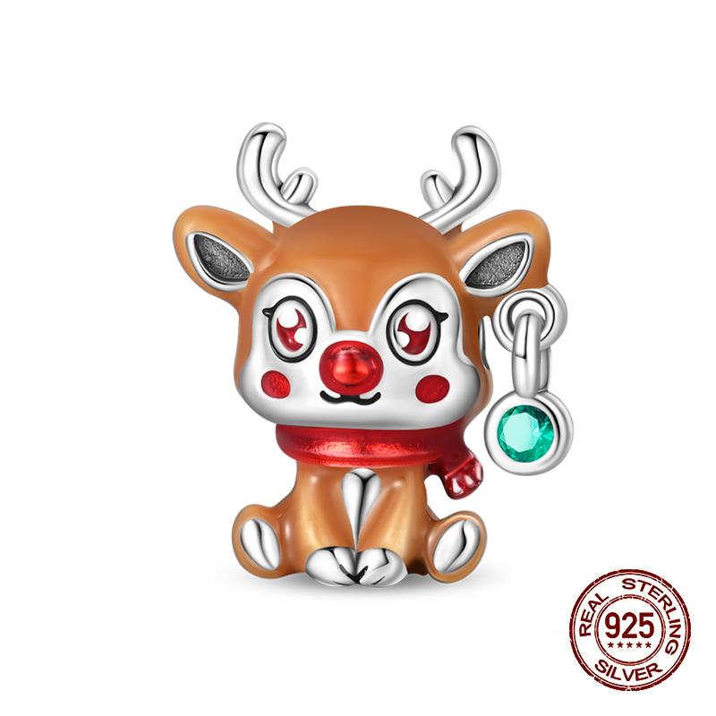 Winter Charms Copper Elk Bear Santa Claus Charms Beads Fit Original Bracelets For Women Diy Festival Jewelry Gifts