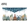 Transparent Decorative Film Christmas Winter Village Static Window Clings, Snowflake Snow House Wonderland Decals Stickers, Removable for Xmas