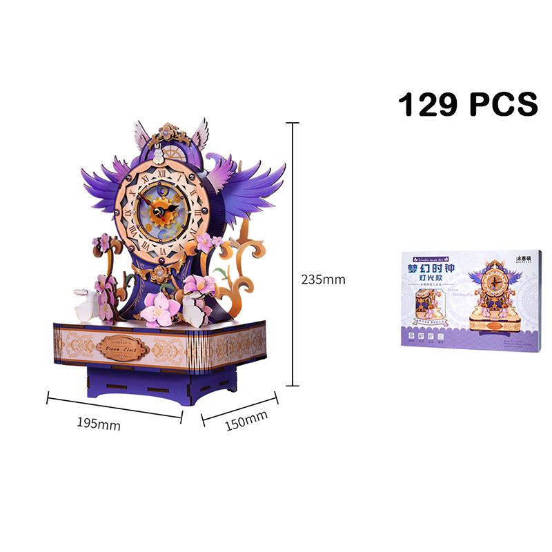 DIY Dream Fantasy Clock Music Box Wooden Model Building Kits Assembled 3D Jigsaw Puzzles Can Move for Friends Gifts Home Decor
