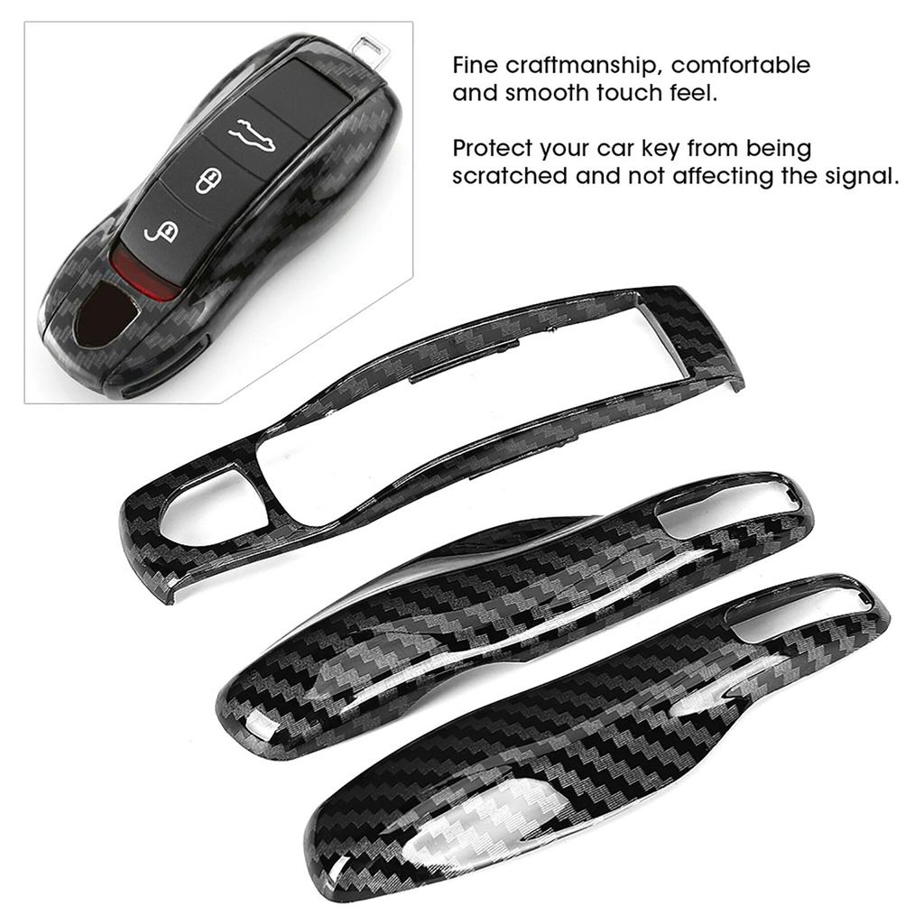 3pcs/set Carbon Fiber Style Car Key Trim Cover Fit for Porsche Cayman/Macan/Boxster