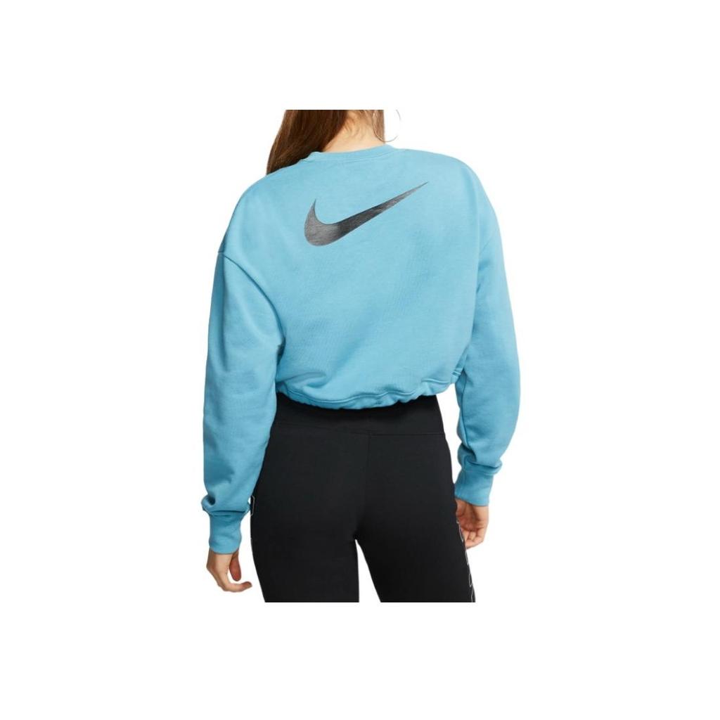 Nike Sportswear Swoosh French Terry Crew Logo Print Short Sleeve Sweatshirt Women Sweatshirt Blue CJ3766-424
