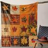 1pc 2D Flat Reversible Lightweight Flannel Blanket All Seasons, 280gsm, Soft and Warm, Maple Leaf Plaid/pumpkin Print, Available In Brown/orange/green