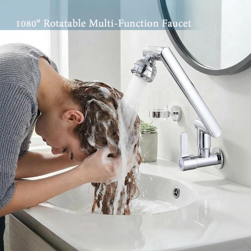 Black 1080° Swivel Robotic Arm Kitchen Faucet Dual Flow Modes Anti-Splash Brass Core for Home Kitchen Sink