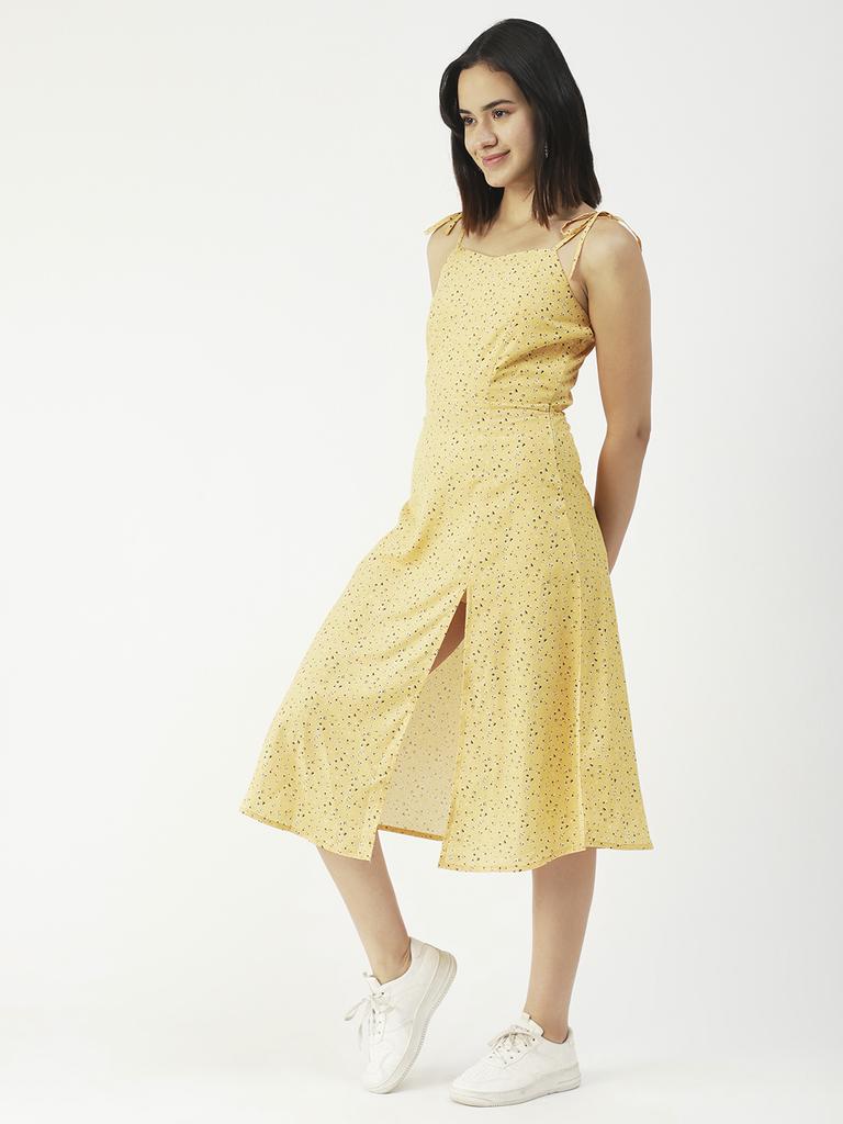 Moomaya Printed Strap Dress Thigh High Slit Bodycon Long Dress, Club Wear