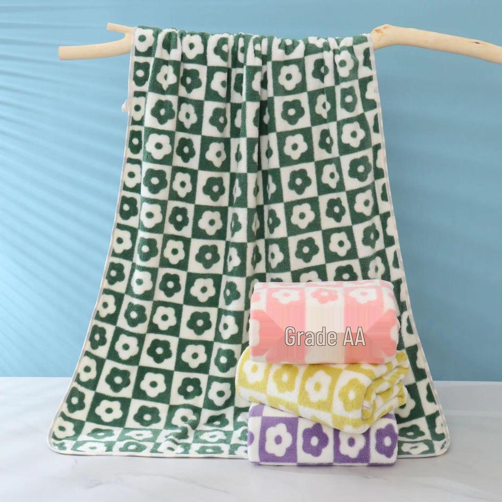 Soft Plaid & Floral Coral Fleece Towel Set - Couple's Home Gift