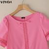 VONDA Women Short Sleeve Blouse Casual Lace Crochet Hem Hollow Tops