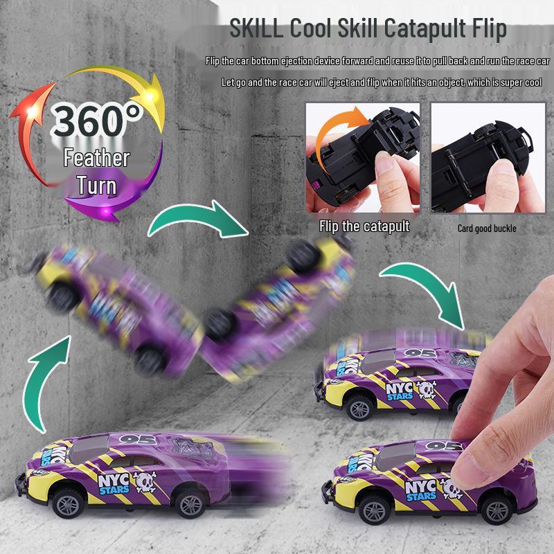 

360 Flip Stunt Car Toy - Tinplate Collision Pull-Back Mini Model for Kids
