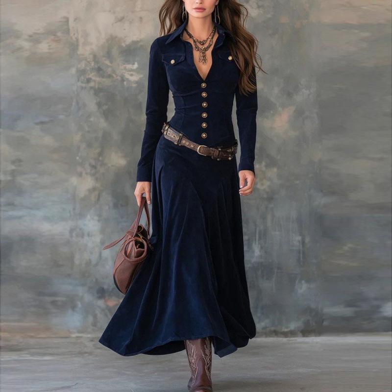 Elegant European & American Women's Suede Long Sleeve Dress 2025
