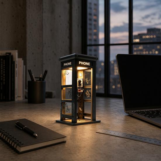 Vintage Telefonzelle Nachtlicht, Retro Rote Straßenlaterne mit Warmem LED, Miniatur Schreibtischlampe für Schlafzimmer Büro