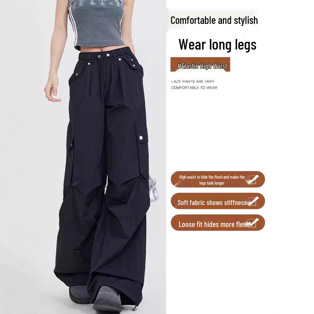 Autumn 2025 Women's High Waist Parachute Cargo Pants - Loose, Convertible, Wide Leg Windbreaker Design