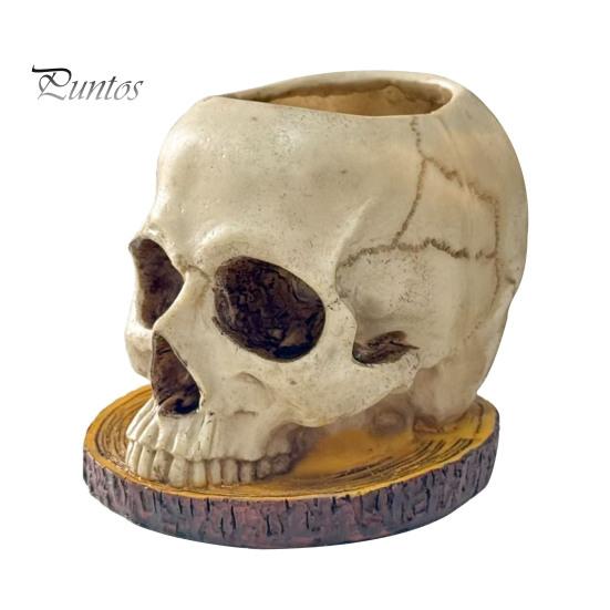 Desktop Plant Display Halloween Retro Skull Planter, Spooky Gothic Human Head Flower Pot, Indoor Potted Pot Skeleton Candy Bowl Decoration for