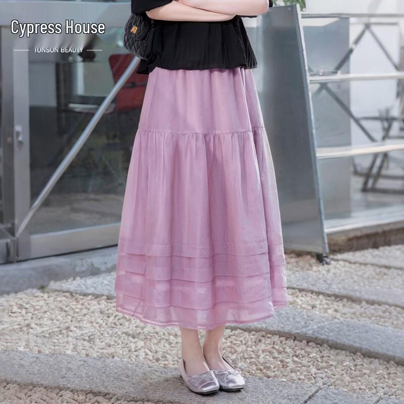 Women s Elastic Waist A-line Midi Skirt M