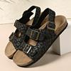 Sandalias de Mujer Punta Redonda Suela Plana Hebilla de Cinturón Hebilla de una línea Zapatos de Tacón Bajo Ocio Playa Moda Combinan con Todo Sandalias De Mujer