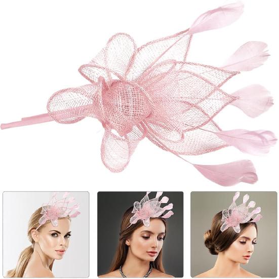 Ciieeo Women Fascinator Headband and Hat Clip, Pink Mesh Cocktail Tea Party Hat, Special Occasion Hair Accessory for Weddings and Celebrations