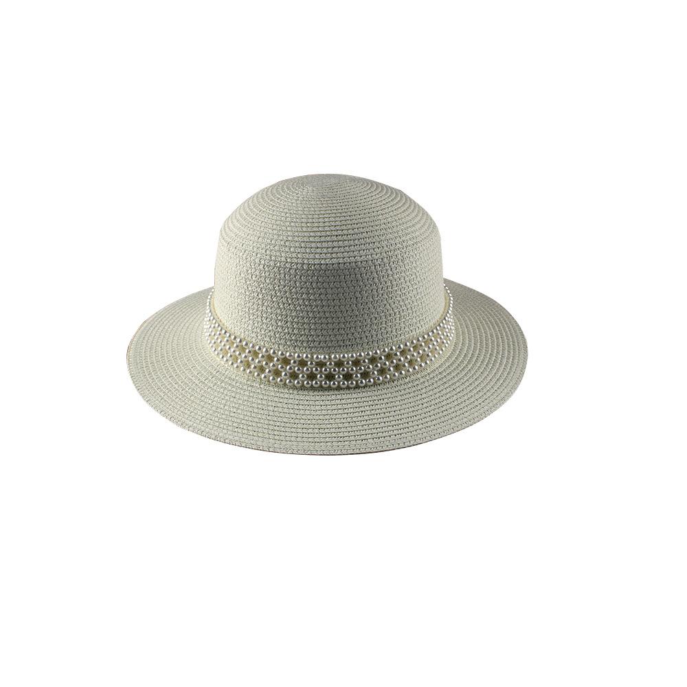 Fashion versatile pearl flat top top top hat women's summer new outdoor travel beach sunscreen sun hat tide