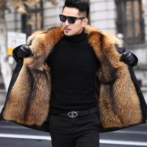 New men's imitation fox imitation raccoon fur integrated medium and long coat winter imitation fur coat