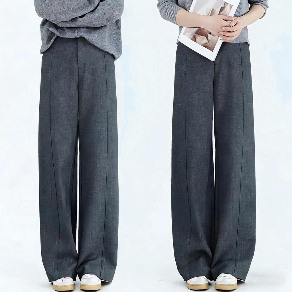 2026 Spring Women's Cloud White High-Waisted Wide-Leg Pants - Loose Old Money Style Casual Trousers