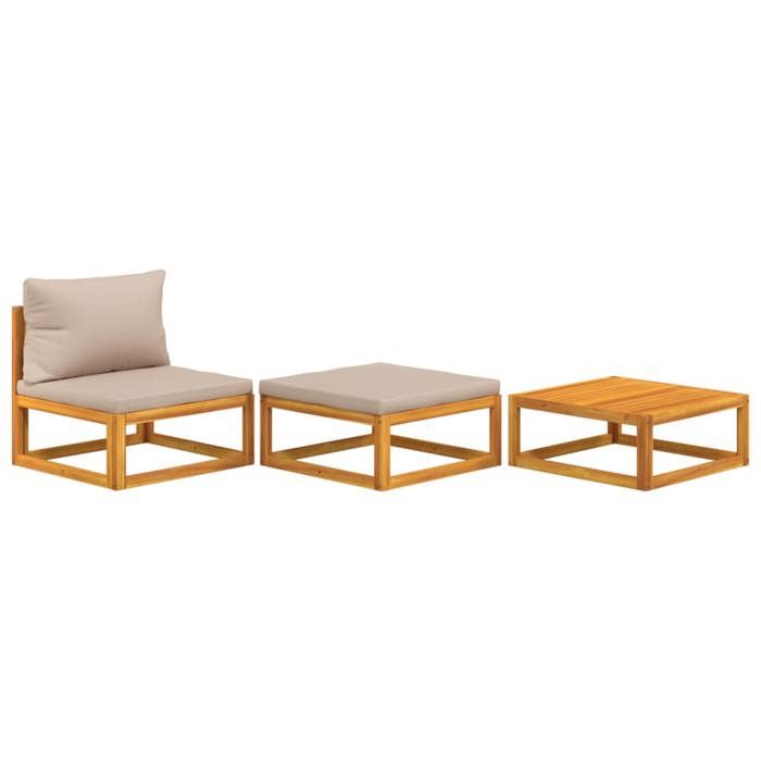 VidaXL Salon de Jardin avec Coussins 3 pcs, Canapé avec Repose-pied, Ensemble de Meubles avec Table Basse Patio Terrasse, 360001