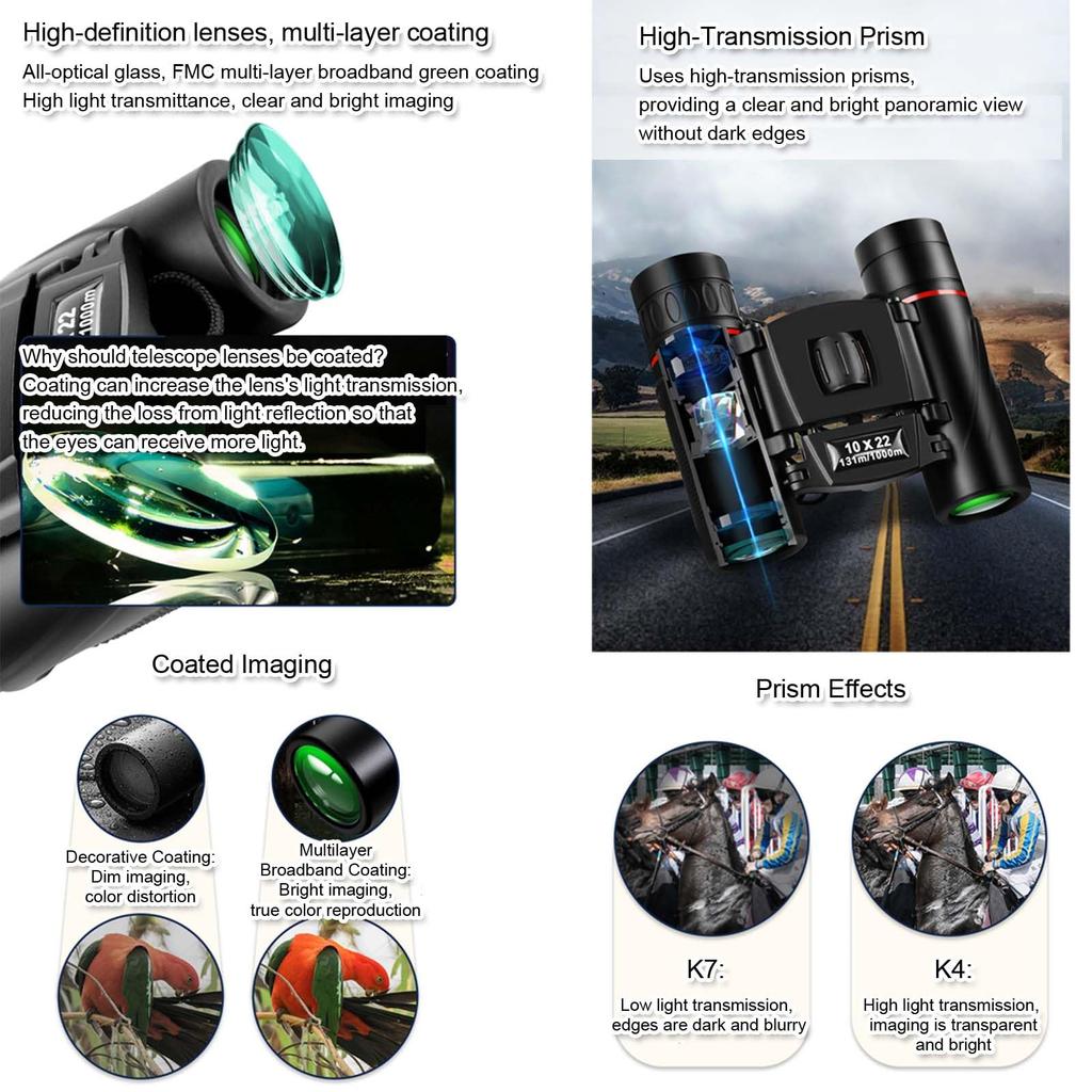 10x22 Compact Suitable for Adults and Large Eyepiece Wide Field of Easy Long Viewing Range of 10x Ideal for Bird Outdoor Travel and Pocket-Sized