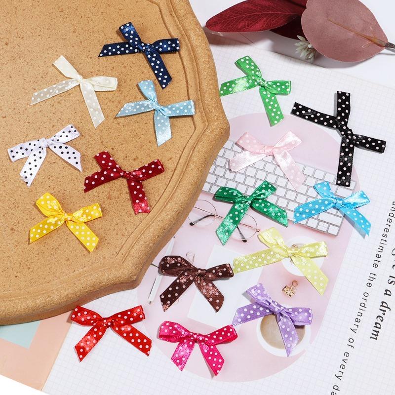 50pcs/lot Color Polka Dot Bow Ribbon Tied Bows for Clothing Gift Party Decoration DIY Hairpin Handcraft Accessories Materials