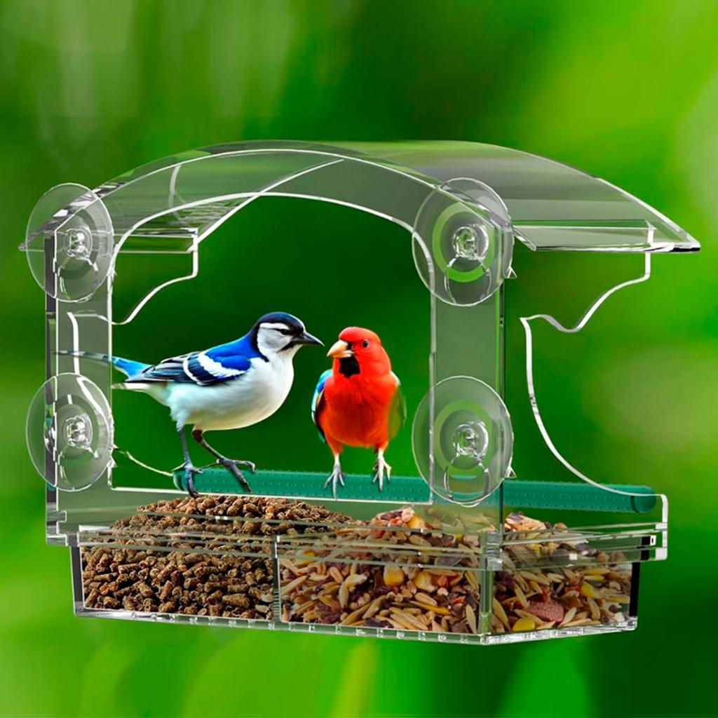 Duży karmnik dla ptaków na okno 4 przyssawki Przezroczysty akrylowy zewnętrzny wiszący karmnik domek z wyjmowaną tacką patio podwórko karmnik dla ptaków