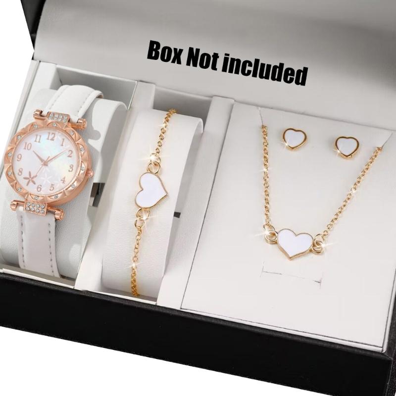 Stylish Watch with Matching Pendant Necklace Chain Bracelet Rings Butterfly Studs Earrings Jewelry Set Alloy Texture