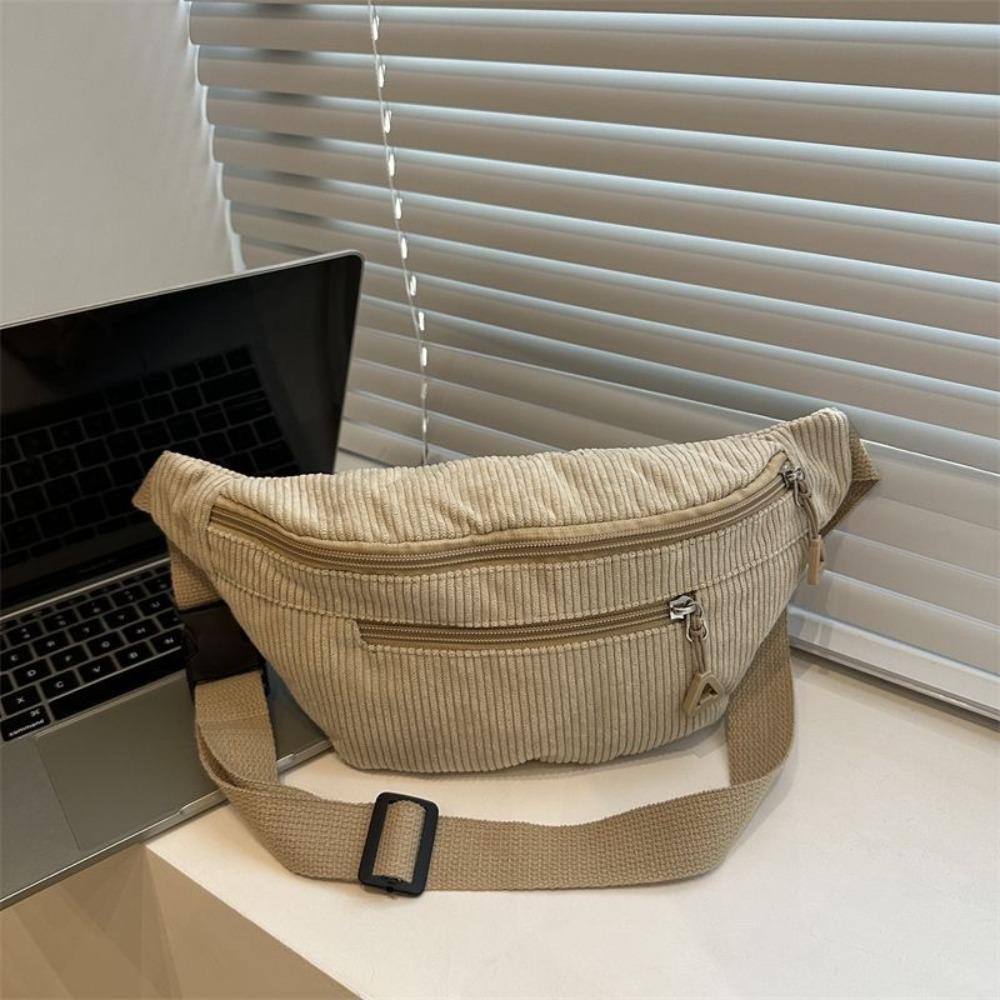 Modische Große Kapazität Hüfttasche Braun Cord Anti-Diebstahl Brusttasche Umhängetasche Damen