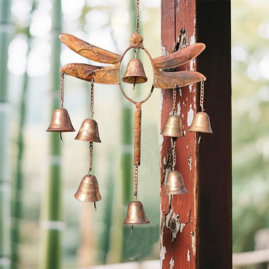 Dragonfly Wind Chime with 8 Brass Bells Weather-resistant Vintage Outdoor Garden Yard Patio Hanging Metal Wind Bell Decoration