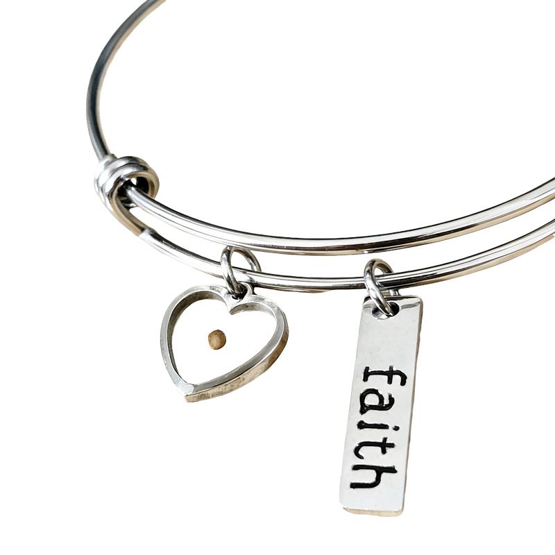 Minimalist Statement Stainless Steel Faith Seed Adjustable Letter Stainless Steel Mustard Seed Bracelet Tarnish Resistant Women