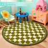 2d Printed Green White Geometric Wavy Check Round Area Rug Non Slip Floor Mat For Retro Mid Century Home Decor Gift