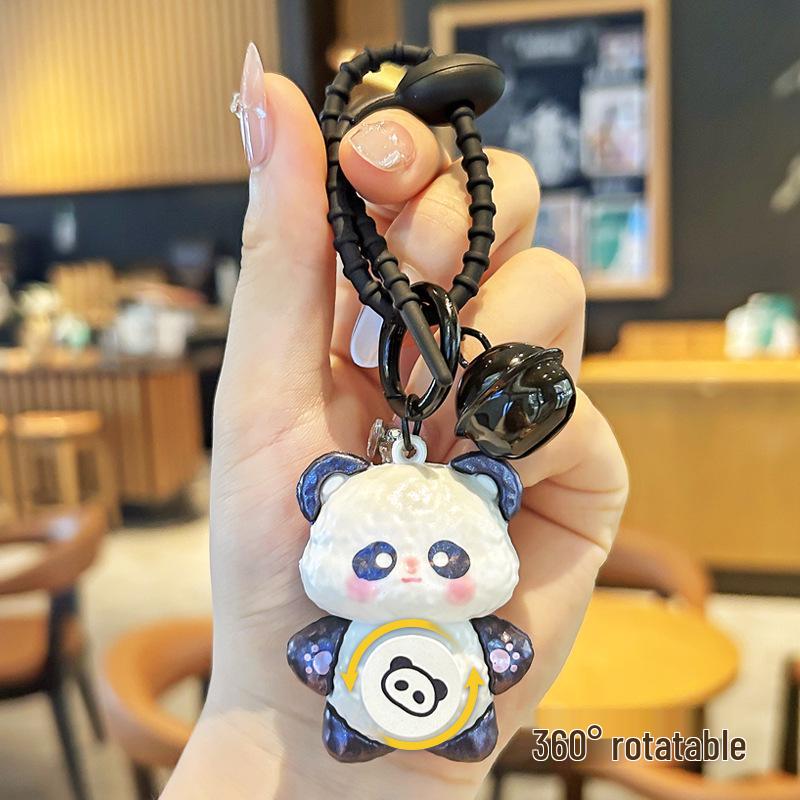 2025 Creative Rotating Panda Keychain: Pearlescent Backpack Pendant for Students