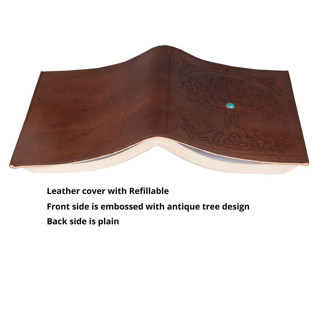 Leather Diary - Feather with Birds, Leaf of Tree Embossed  Size 6 X 8.5 Inch (Tree Embossed)