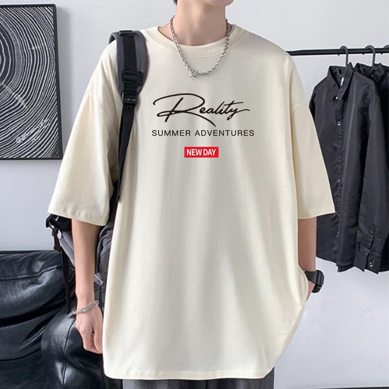 

Мужская хлопковая футболка свободного кроя, дизайн со спущенным плечом, хип-хоп, мода Instagram 4XL бежевый