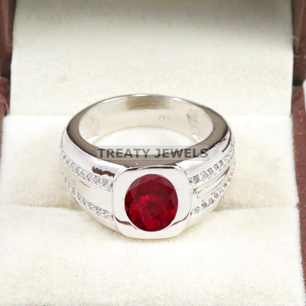 Ruby Oval Cut Gemstone With 925 Sterling Silver Ring For Men's #B548 JL375686406833