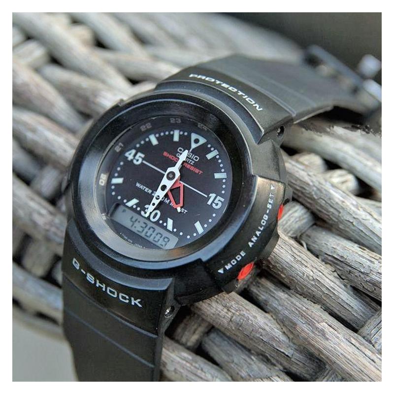 Casio Série Display Duplo LCD/Ponteiro Série G-SHOCK Retorno Retro Moda de Rua Casual À Prova d'Água e de Choque Esportivo Movimento a Quartzo AW-500E-1EPRD