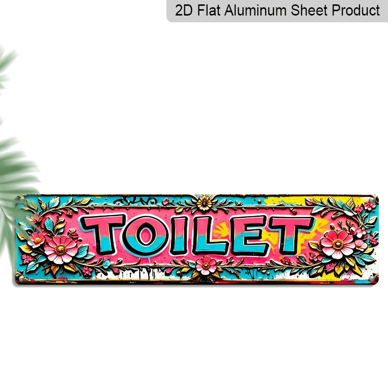 2D Flat 1pc Vintage Ornately Decorated TOILET Aluminium Decorative Sign - Perfect for Home, Farmhouse Decor And Outdoor Porch Space | Unique 40cm x 10cm