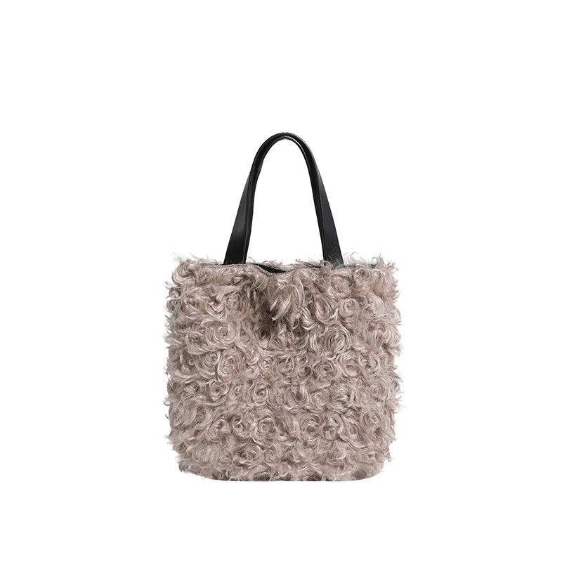Simple Soft Plush Shoulder Bags for Women Versatile Solid Color Ladies Winter Furry Bag Lightweight Female Handbag Casual Tote